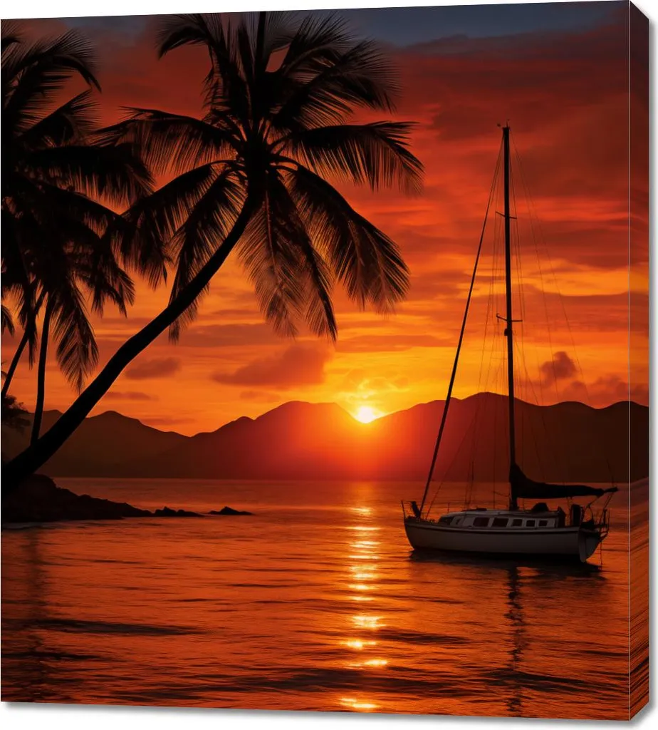 Quadro 90x100 cm Tramonto Tropicale | Stampa su Tela Canvas Moderna