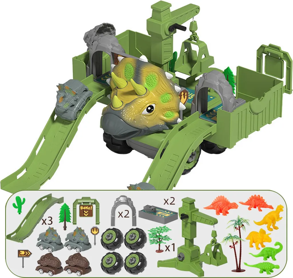 Kit Construction Dinosaure Tricératops avec Parking et Rails de Jeu