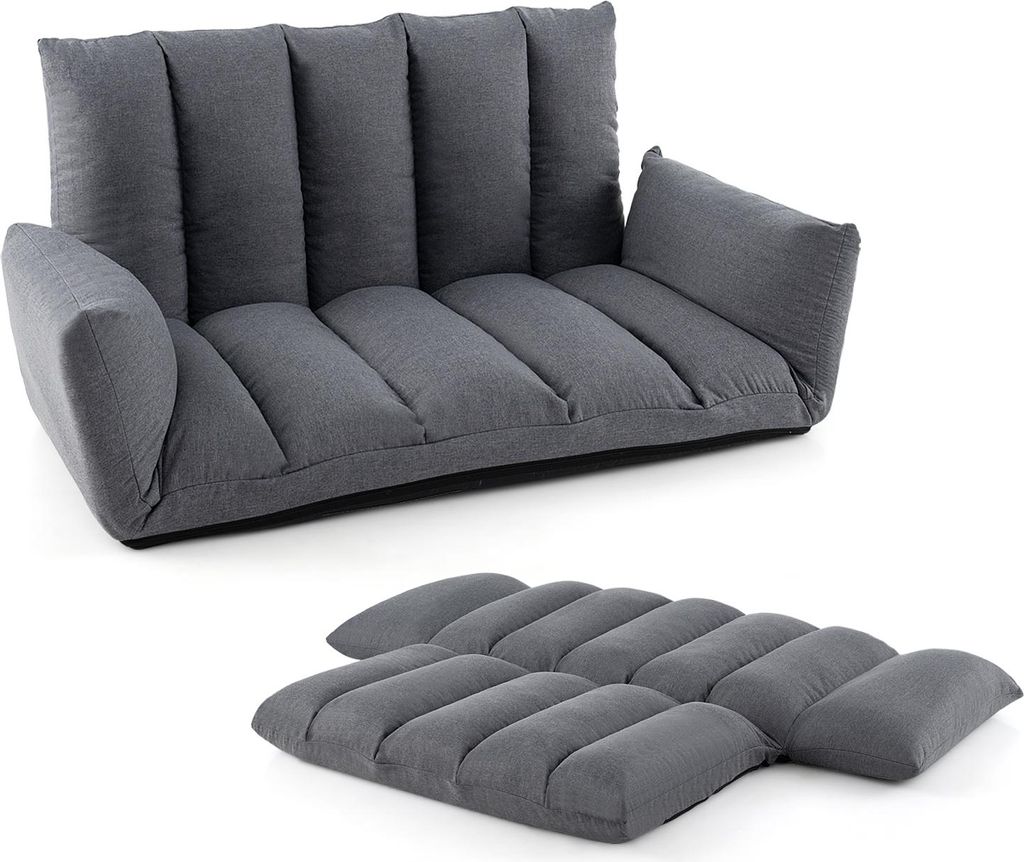 GOPLUS Bodensofa klappbar, Bodenstuhl mit 5-Positionen verstellbarem Rückenlehne & Armlehnen, Grau