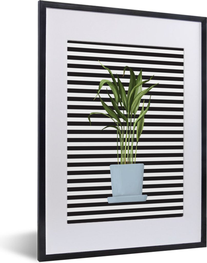 MuchoWow MuchoWow Gerahmtes Poster Zimmerpflanzen - Pflanzgefäß - Blau 30x40 cm - Poster mit zchwarzem Bilderrahmen - Wandposter Schlafzimmer