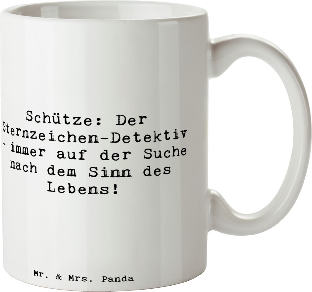 Mr. & Mrs. Panda Kaffeetasse Spruch Schützenblick - Weiß - Geschenk, immer auf der Suche nach dem Sinn des Lebens, Geschenke Astrologie, Horoskop...