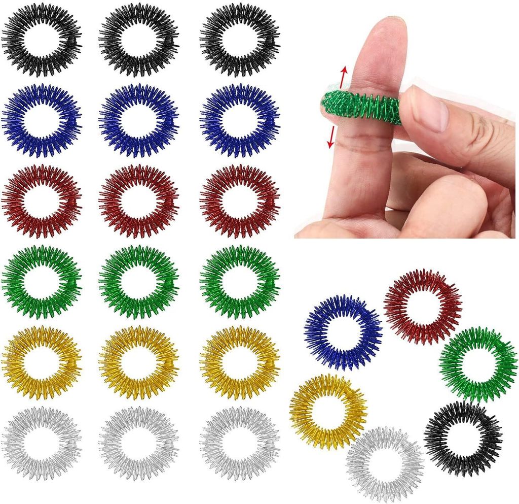 24 Stück Akupressurringe Stachelige Sensorische Finger Massage Ring Fingermassagering, Geräuschlose Entspannende Massageringe für Fingerspitze d...