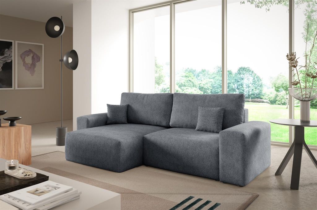 Ecksofa Schlafsofa Sofa ARONA XS in Stoff Centaur Dunkelgrau Ottomane Links