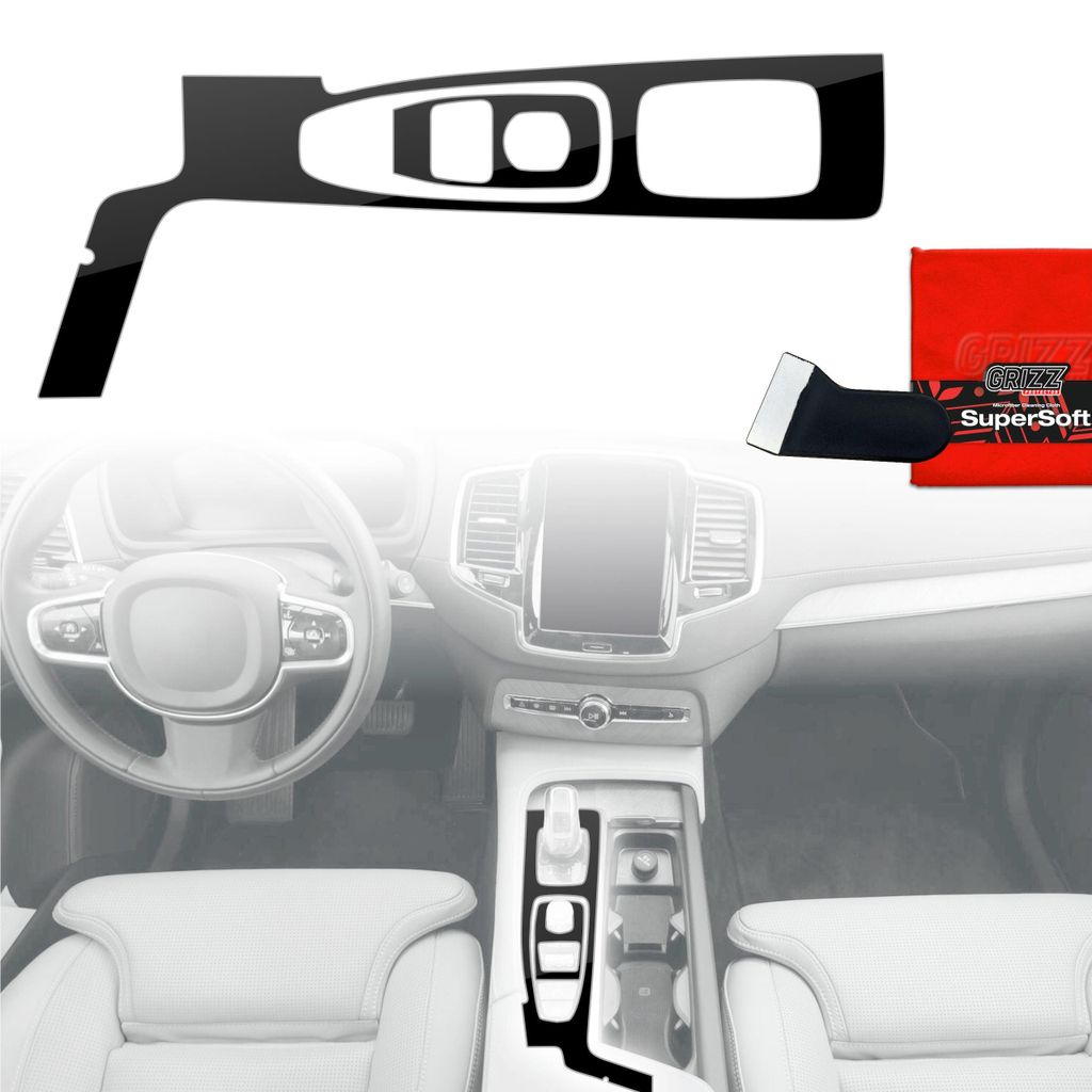 2in1 Schutzfolien Grizz Protector für Mittelkonsole - Volvo XC90 T8 Drive Mode (2015-2020) Schwarz Glanz