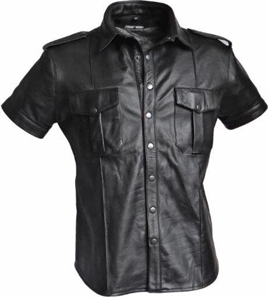 Lederhemd "POLICE Kurzarm" – Schwarz / 4XL