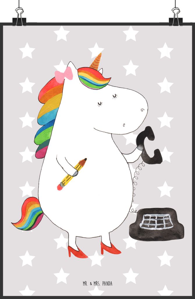 Mr. & Mrs. Panda Bild Einhorn Sekretärin DIN A2 - Grau Pastell - Geschenk, Plakat, wanddeko, typografie poster, drucke, Büro, Unicorn, Steuerkanz...