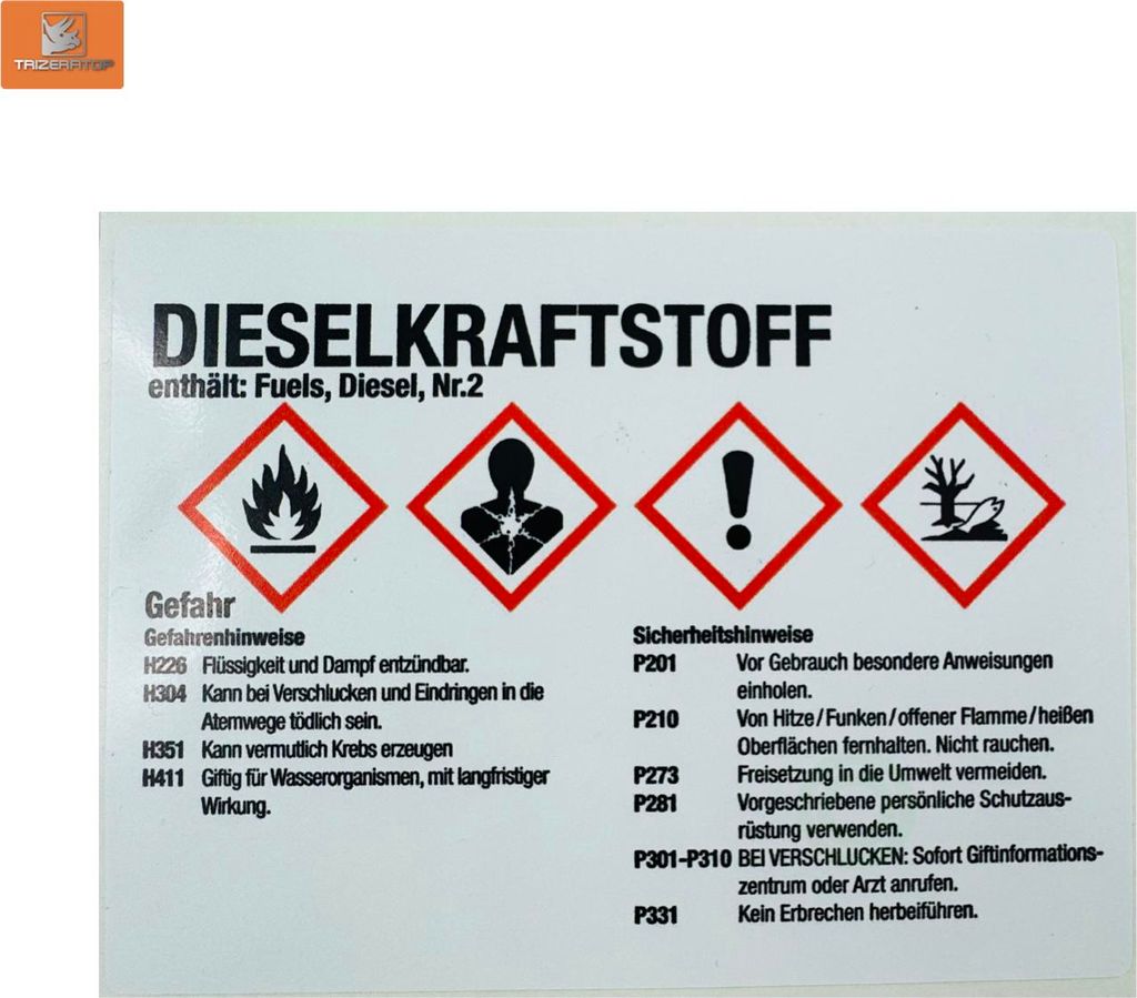 Dieselkraftstoff, Diesel Warnetikett, Aufkleber Produktbild 