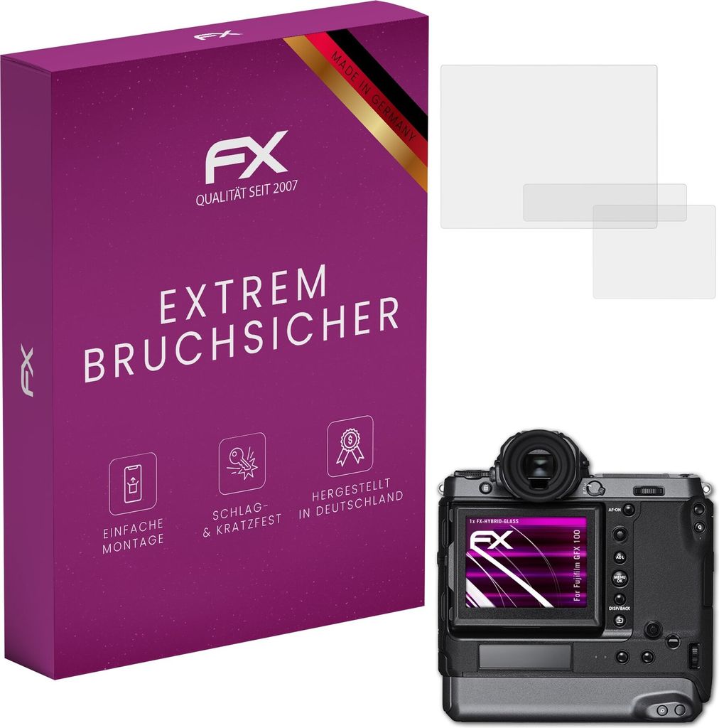 atFoliX FX-Hybrid-Glass Displayfolie kompatibel mit Fujifilm GFX 100 Glasfolie