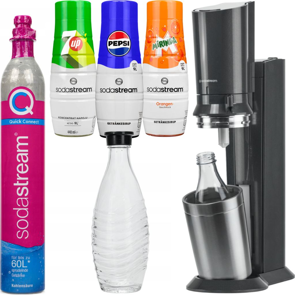Sodastream Crystal 3.0 Schwarz Glaskaraffe CO2 Sirup Set Getränkesprudler