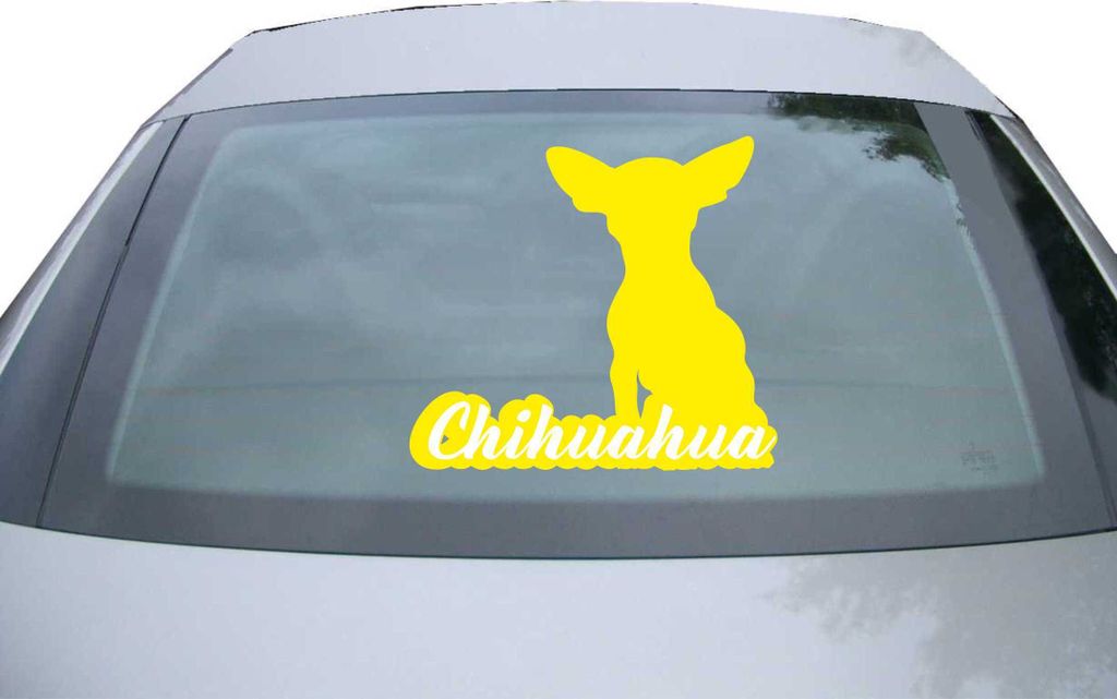 Indigos UG - Aufkleber Heckscheibe & Motorklappe DE7116 - gelb - 600x545 mm - Chihuahua mit Name Techichi - Auto Scheiben Fenster Heckklappe Tuning...