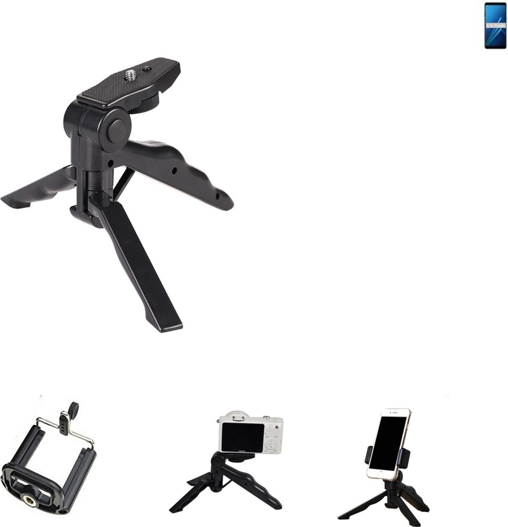 K-S-Trade Stativ Tisch-Ständer Dreibein Handy-Stativ Ständer kompatibel mit Samsung Galaxy A8+ (2018) Duos Mini-Stativ Smartphone Tripod