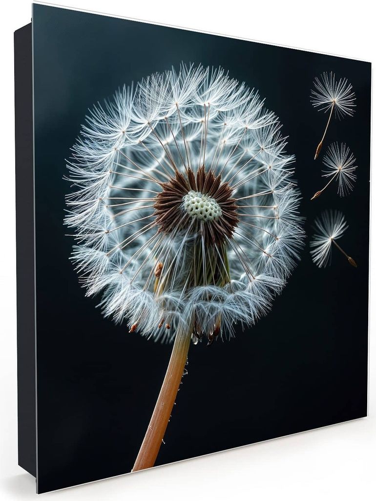 Nachbildung-Schlüsselkasten, Magnetpinnwand und Memoboard mit Glasfront Motiv Pusteblume im Wind