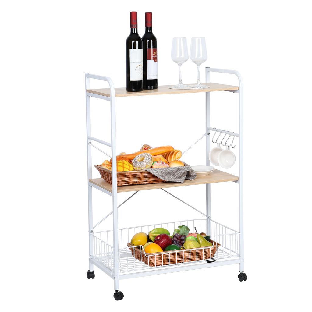 Bücherregal mit 3 Ebenen, modernes Bücherregal aus Metall mit Seitenzaun, Organizer zur Snack-Aufbewahrung, Bücherregal, Küchenständer, Mikrow...