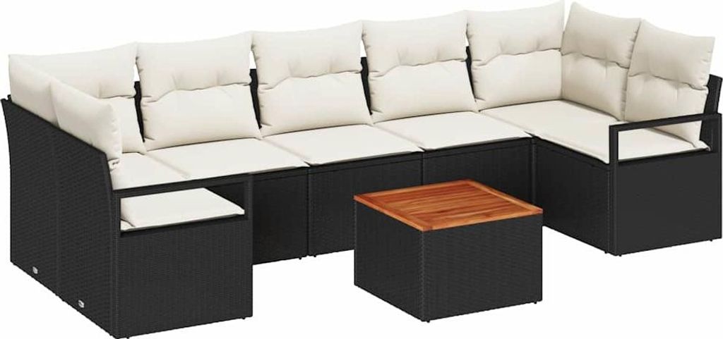 vidaXL Gartensofa-set mit Speicher 8 pcs Schwarz und Creme Poly-Rattan