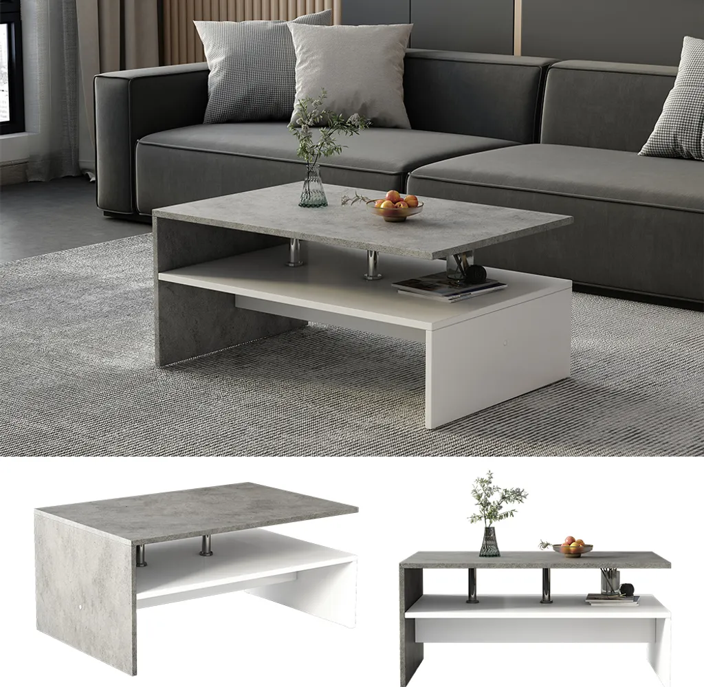 Table basse rectangulaire Vicco Mike effet béton gris 90x60 cm chic