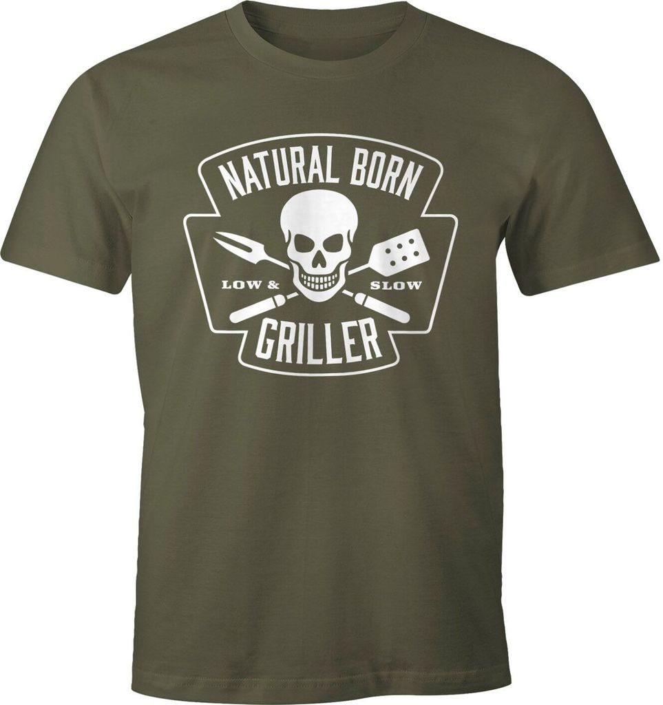 Herren T-Shirt Natural Born Griller Fun-Shirt Grillen BBQ Barbecue Sommer Food Tee Moonworks army XXL