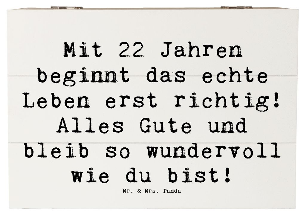 Mr. & Mrs. Panda Box Spruch 22. Geburtstag 22 x 15 cm - Weiß - Geschenk, schmuckbox, Holzkiste mit Deckel, schatztruhe, Alles Gute, Erinnerungsbox...