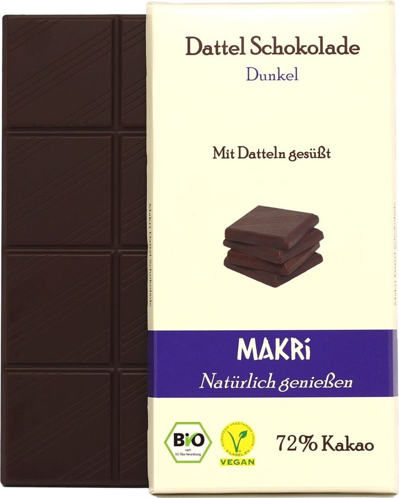 MAKRi  Dattel Schokolade - Dunkel 85g vegan, mit fein Produktbild 