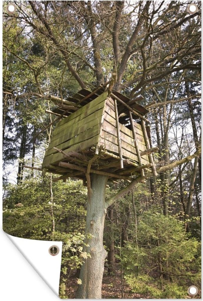 MuchoWow 80x120 cm Outdoor-Poster Gartendeko Sichtschutz Garten Poster für den Garten Ein Baumhaus hoch oben in einem Baum