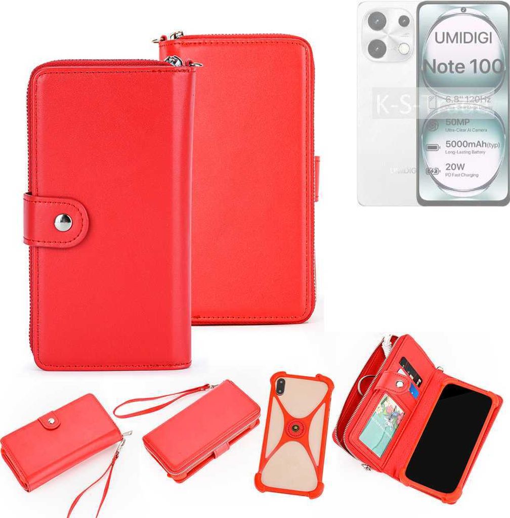 K-S-Trade 2in1 Schutzhülle Portemonnee Handyhülle mit Bumper kompatibel mit UMIDIGI Note 100A Hülle Case Etui Geldbörse Smartphone rot (1x)