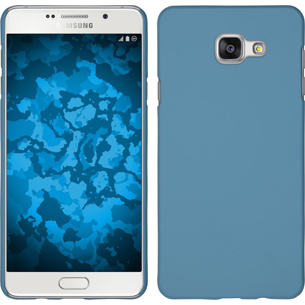PhoneNatic Case kompatibel mit Samsung Galaxy A7 (2016) A710 - Hülle hellblau gummiert Hard-case + 2 Schutzfolien