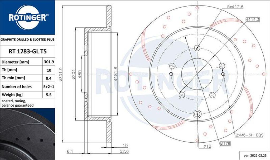 ROTINGER RT 1783-GL T5 Bremsscheibe OE 1611500480 kompatibel mit 4007, Outlander, Lancer, C-Crosser