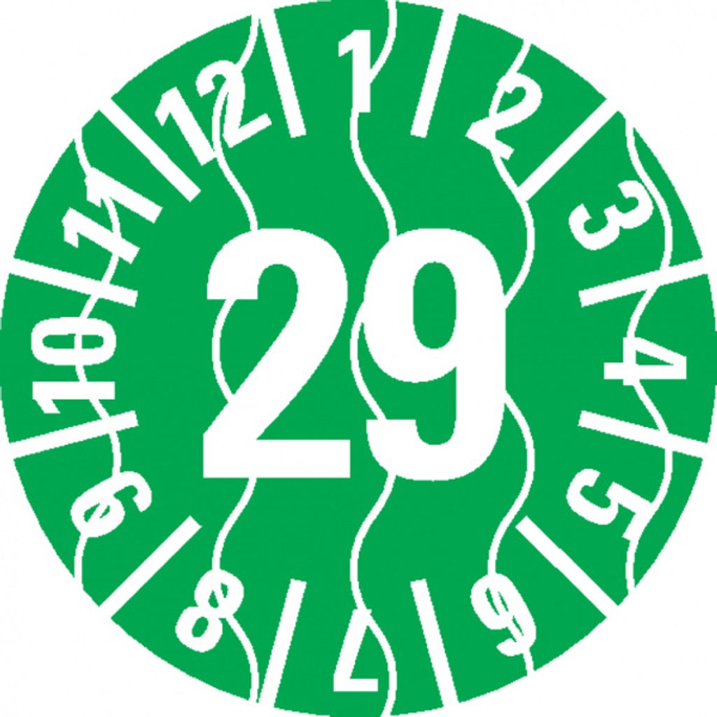 Dreifke Prüfplakette 29, grün, Sicherheitsfolie, selbstklebend, Ø 15mm, 60/B...