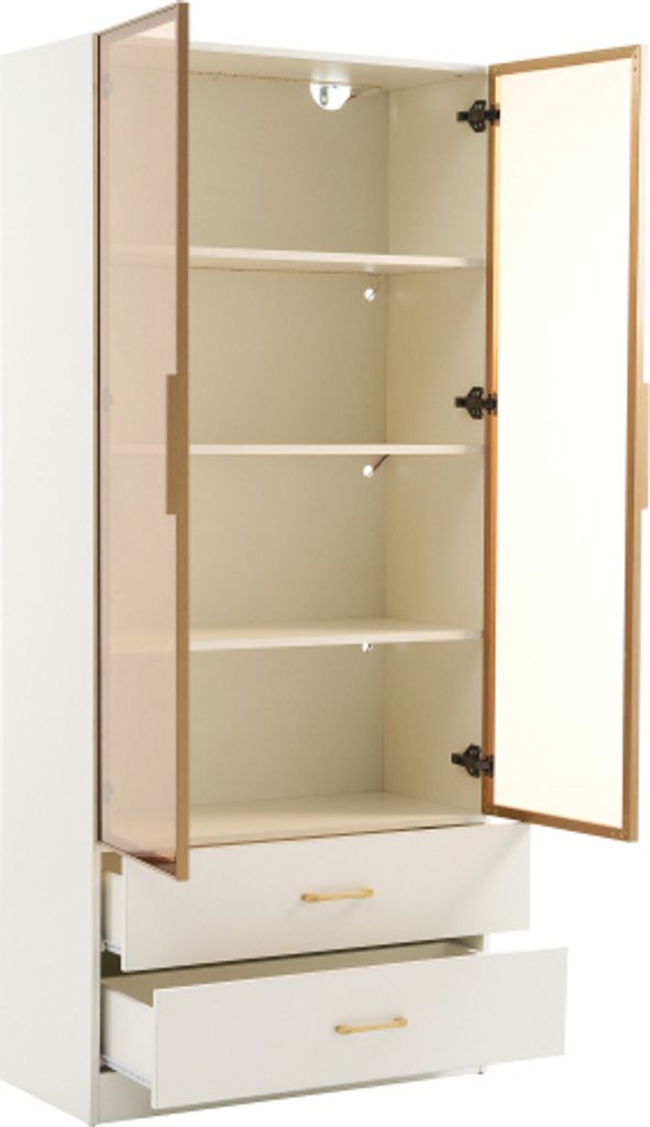 Ablageschrank 75x34x170 cm Weiss Badezimmerschrank Mit Lichtleiste 2 Schubladen 2 Tueren Glastuer Esszimmerschrank Anrichte