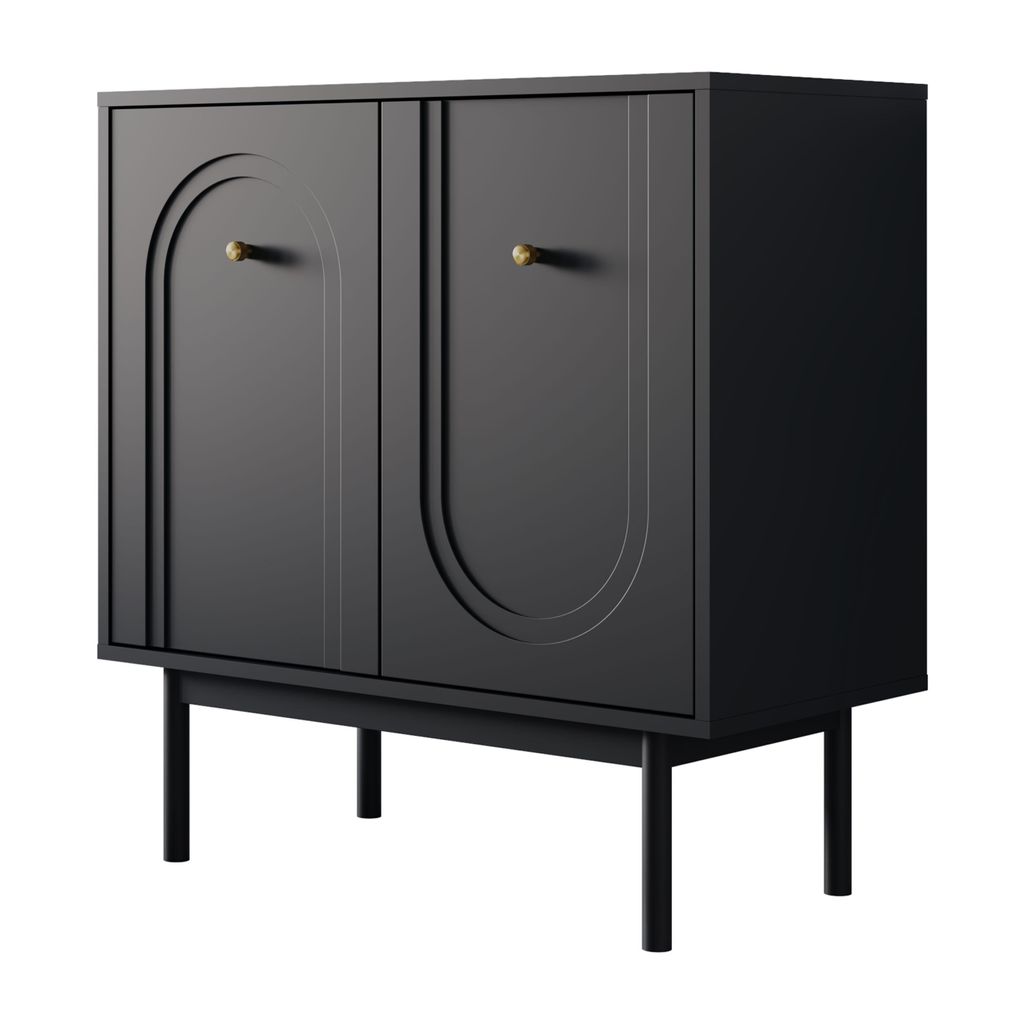 Kommode LIBERTY 2D Schwarz auf holzbeinen