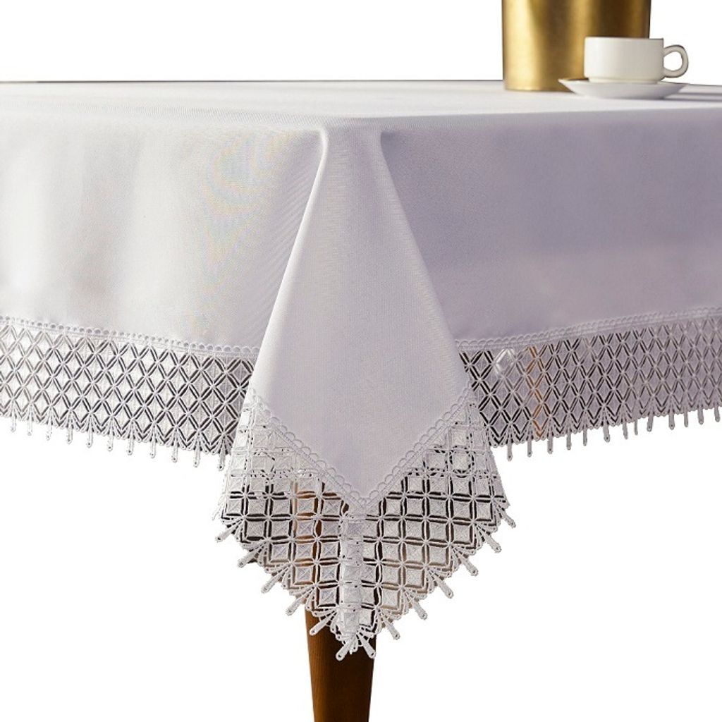 Tischdecke, elegante Tischdecke mit Guipure, Cremig, 053 140x220 cm