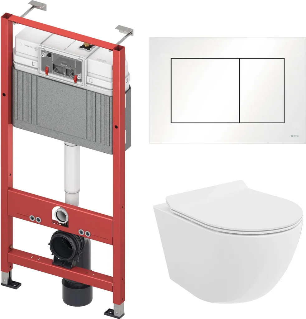 Pack WC suspendu complet TECEbase avec cuvette Rolo blanc et plaque