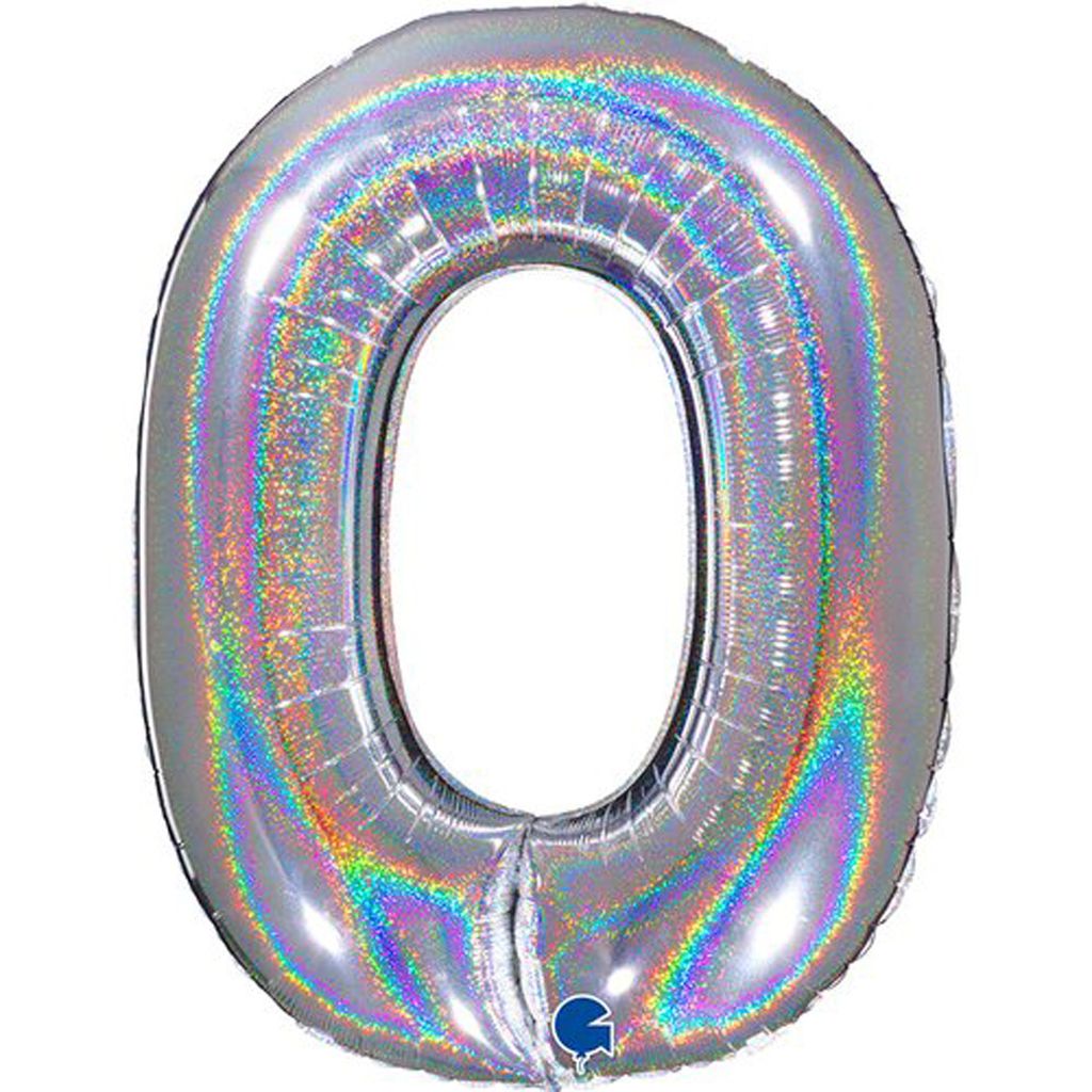 Riesenzahl Folienballon 40"/102cm | Holo Silber Zahl: 0 Produktbild 