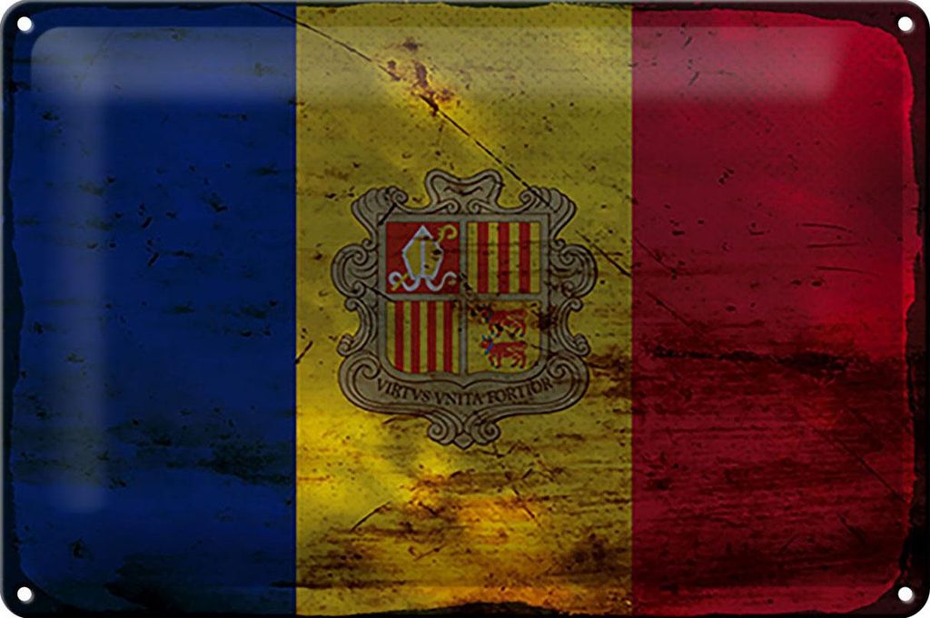 Blechschild Flagge Andorra 30x20cm Flag of Andora Rost