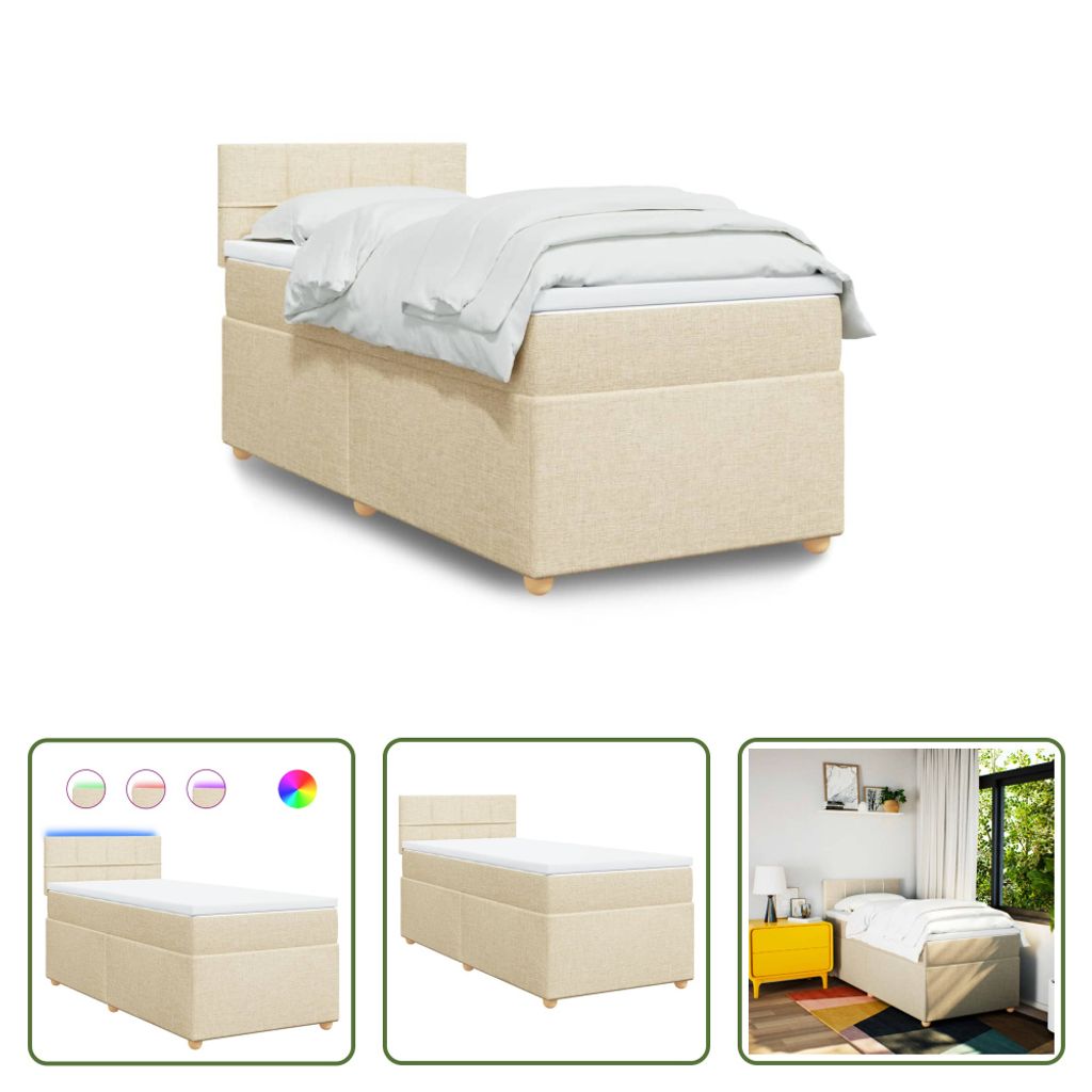 The Living Store Boxspringbett mit Matratze Creme 80x200 cm Stoff
