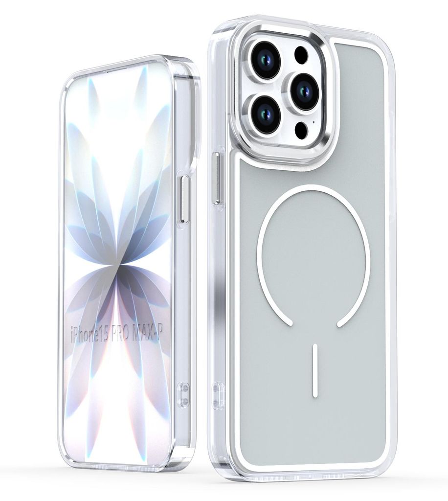 Magnetische Hülle für iPhone 15 Pro Max, Dünn Klare Stoßfest Handyhülle, Kompatibel mit MagSafe Grau
