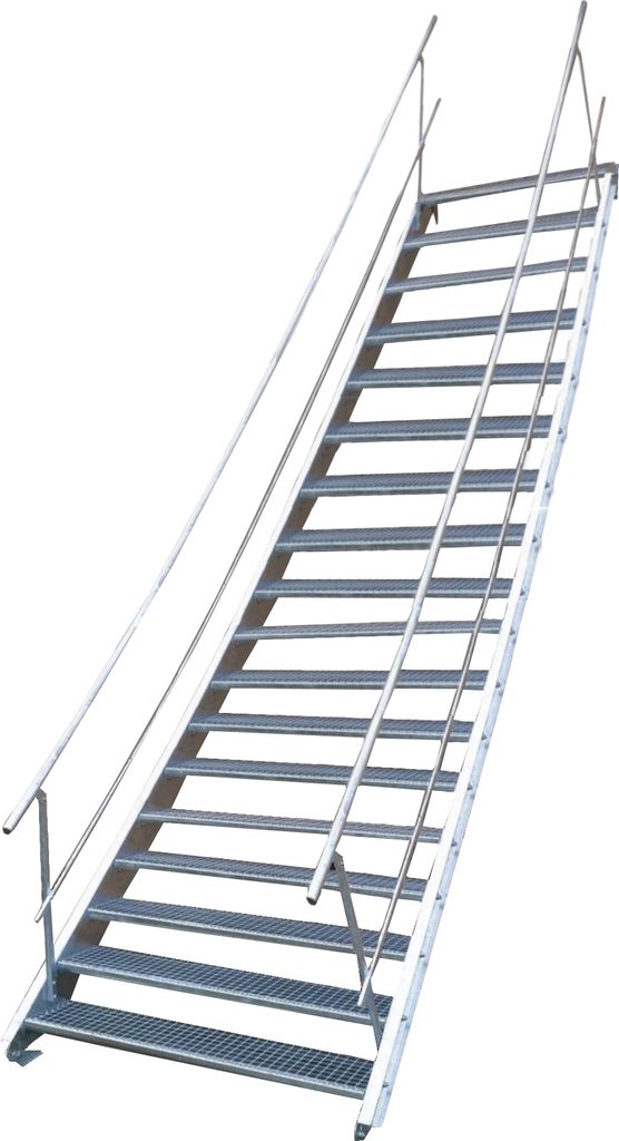 Stahltreppe 18 Stufen-Breite 70cm Variable-Höhe 299-360cm beidseit. Geländer