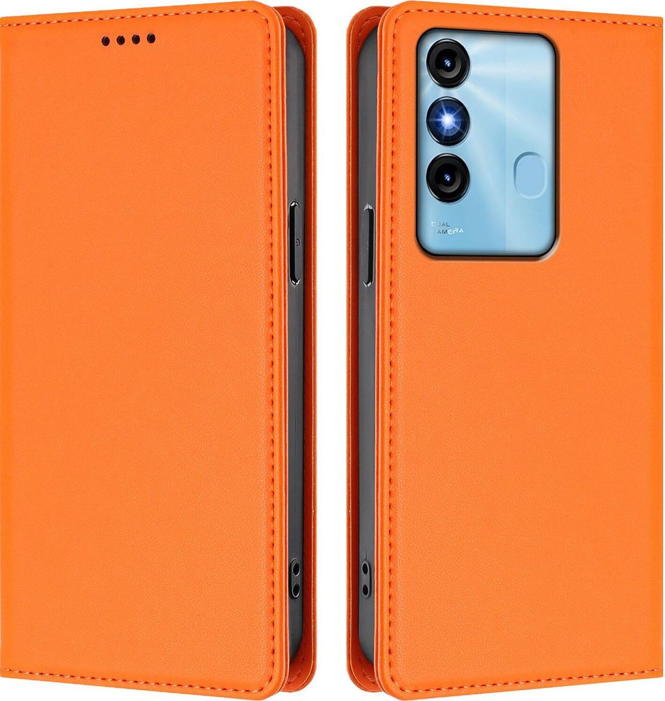 Handyhülle für itel P38, Kunstleder Klapphülle Stoßfeste Magnetische Hülle mit Ständer Orange