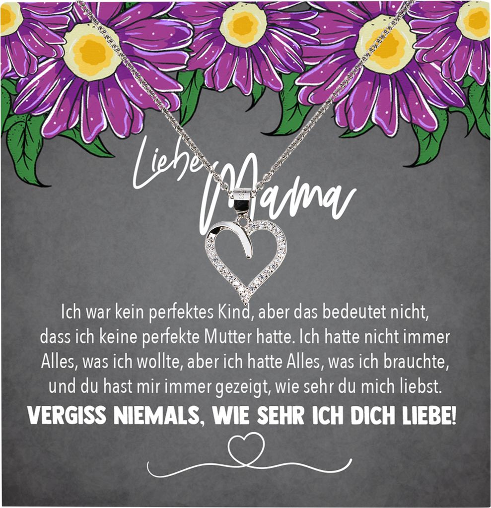 22Feels Echt Silber Halskette - Liebe Mama Geschenk Geburtstag Muttertag Mutter Schmuck Set für Frauen - Herz Anhänger, Karte