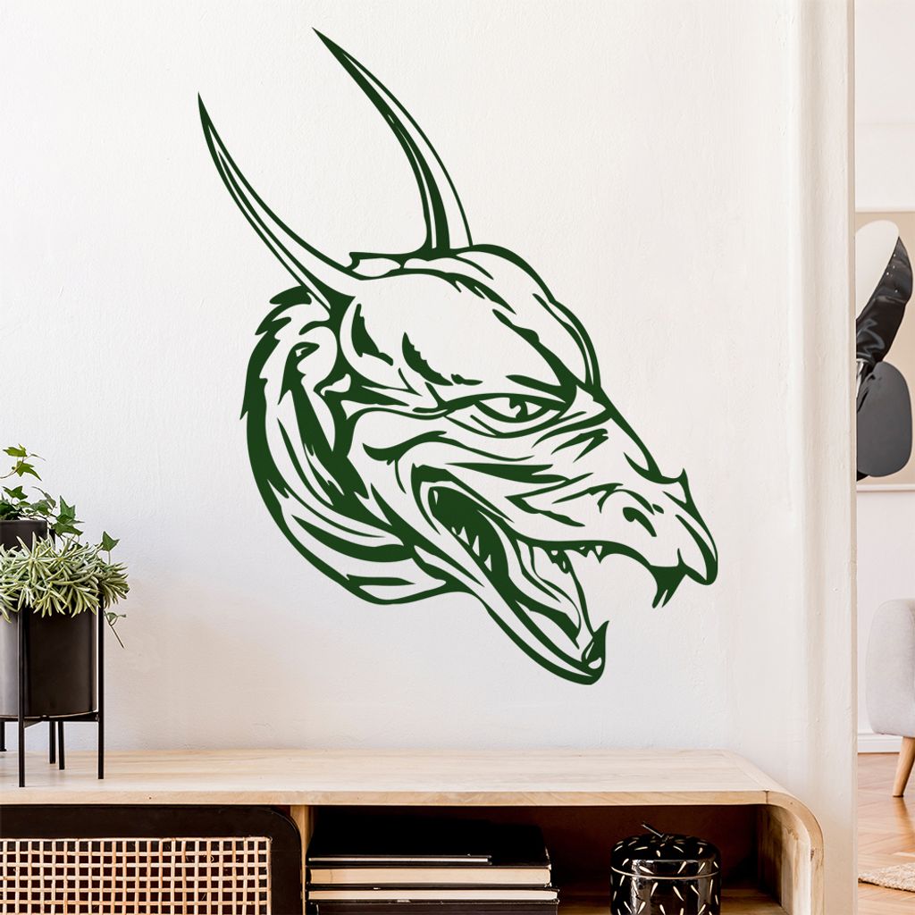 Drachen Kopf Wandtattoo in 6 Größen - Wandaufkleber Wall Sticker - Dekoration, Küche, Wohnzimmer, Schlafzimmer, Badezimmer