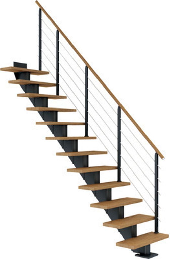 Pertura Mittelholmtreppe Alena Eiche Leimholz Anthrazit Gerade 75 cm 12 Stufen / 13 Steigungen Relinggeländer Anthrazit