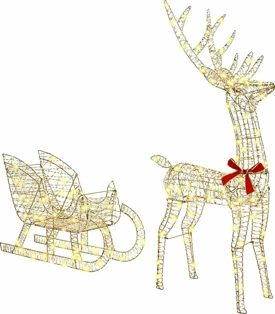 Grande décoration de Noël extérieur traîneau et rennes lumineux 129cm