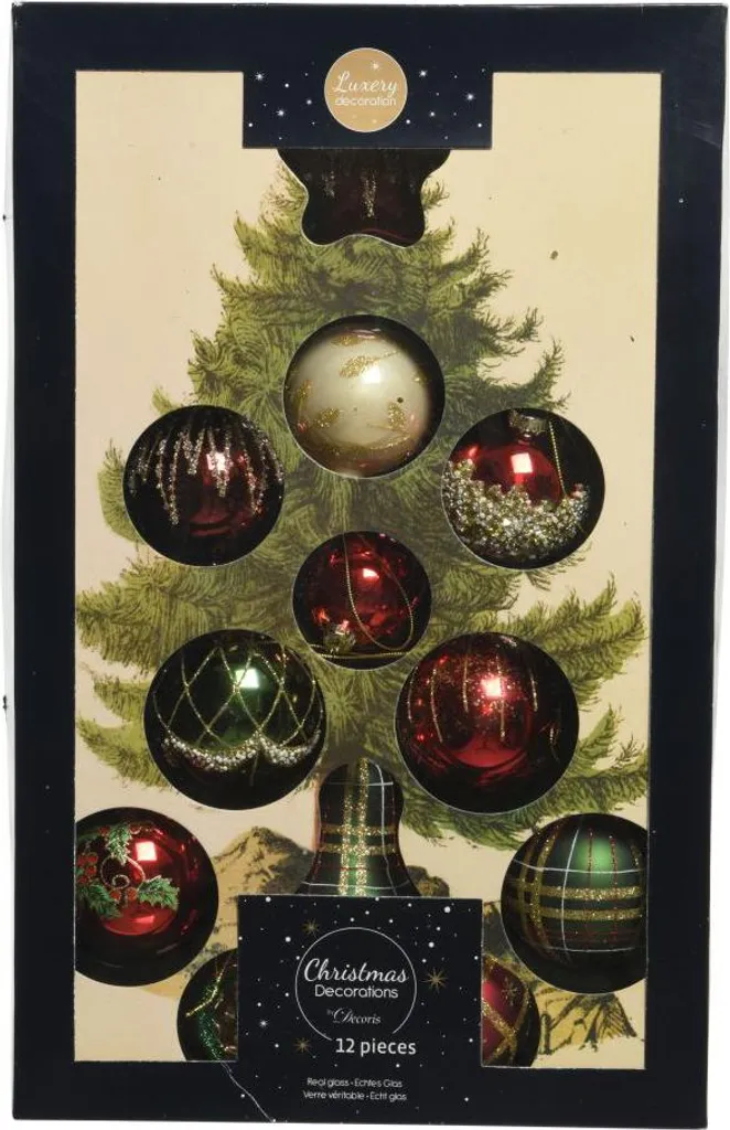 Ornements sapin de Noël en verre rouge vert or pour ambiance festive