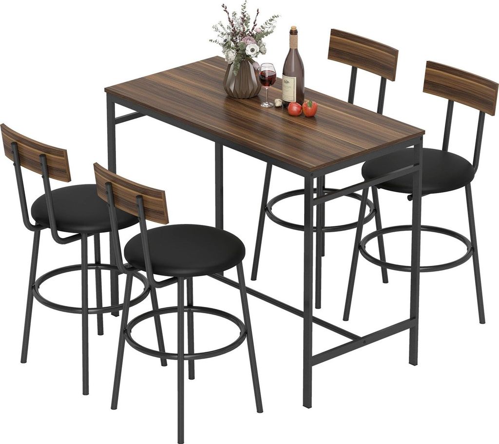 Stehtisch-Set, 5-teilig, Holz & Stahl, Industriedesign