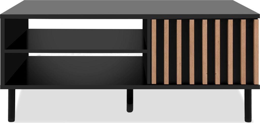 CALICOSY - Couchtisch mit 1 Tür Schwarz und Holz L110,5 cm Produktbild 