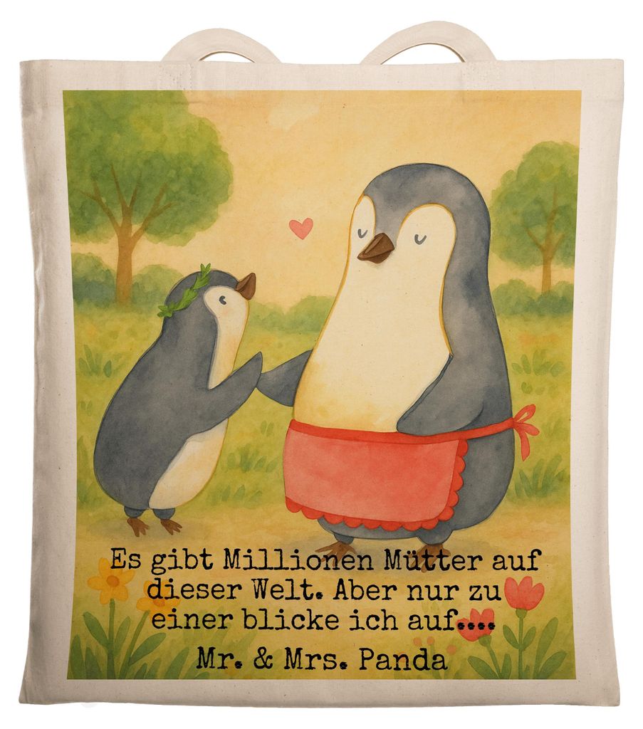 Mr. & Mrs. Panda Tote Bag Pinguin mit Kind Design - Weiß - Geschenk, Mutter, Schultasche, Mama, Muttertag, Familie, Unitasche, Tasche, Beutel, Ein...