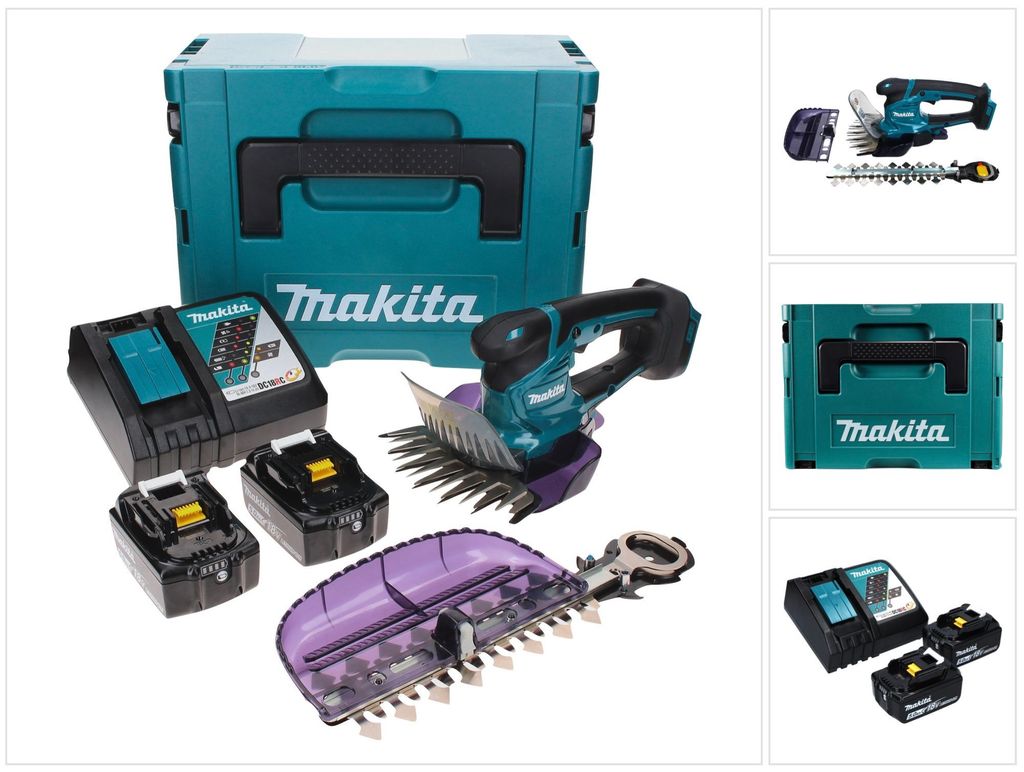 Makita DUM 604 RTXJ Akku Grasschere 18 V mit Gras- und Strauchscherblatt + 2x Akku 5,0 Ah + Ladegerät + Makpac