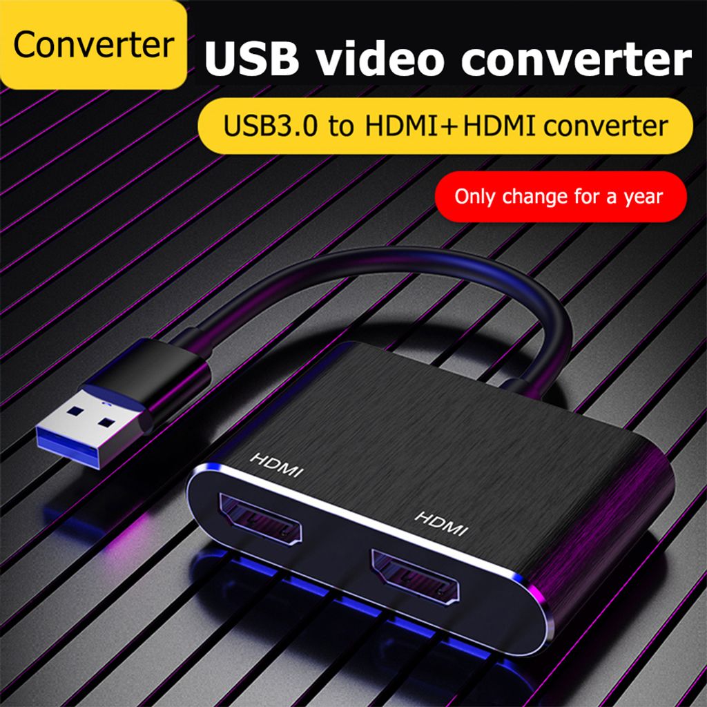 Usb 3.0 Dual Hdmi-kompatibler Adapter Hd Multi-Display 2in1 Converter für Windows 7/8/10 Os schwarz