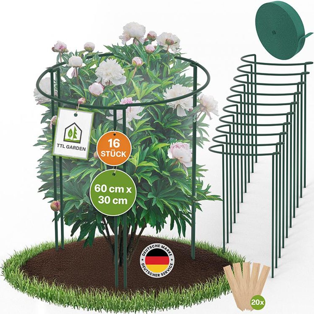 TTL GARDEN Strauchstützen 16er Set 60x30cm + Klettband + Produktbild 