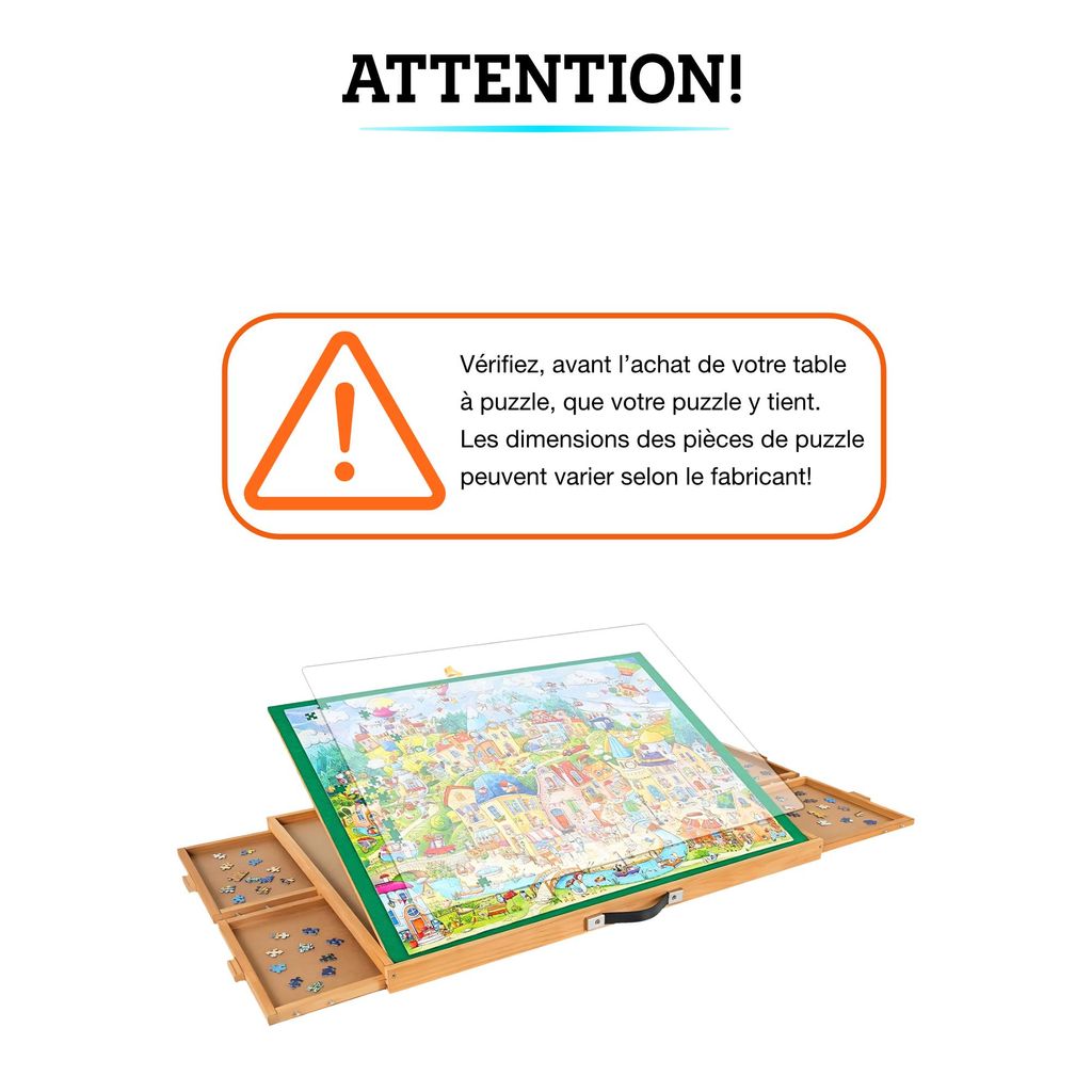Table puzzle portable à 2 tiroirs et Pieds longs - Noyer | King du casse-tête