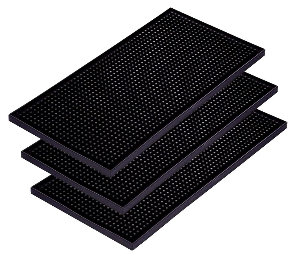 3 Stück Barmatte 30 x 15 cm, Gummi Abtropfmatte für Geschirr, Kaffee Tampermatte, Überlaufmatte schnell trocknend für Bar, Küche, Café, Resta...